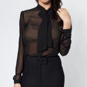 American Apparel Chiffon Black Pussy Bow Sheer Blouse
